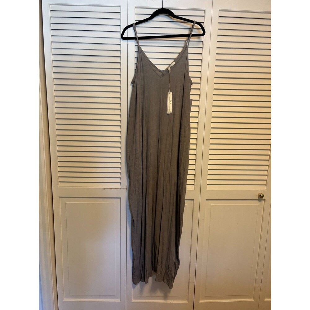 Love Stitch Maxi Dress M/L Gray Cement Crinkle Sleeveless Slip Boho NWT